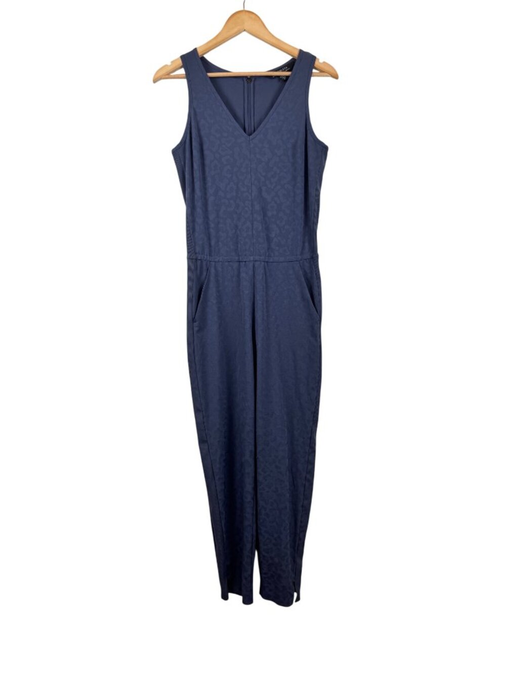 Athleta Brooklyn Textured Jumpsuit Navy Blue Animal Print Size 2